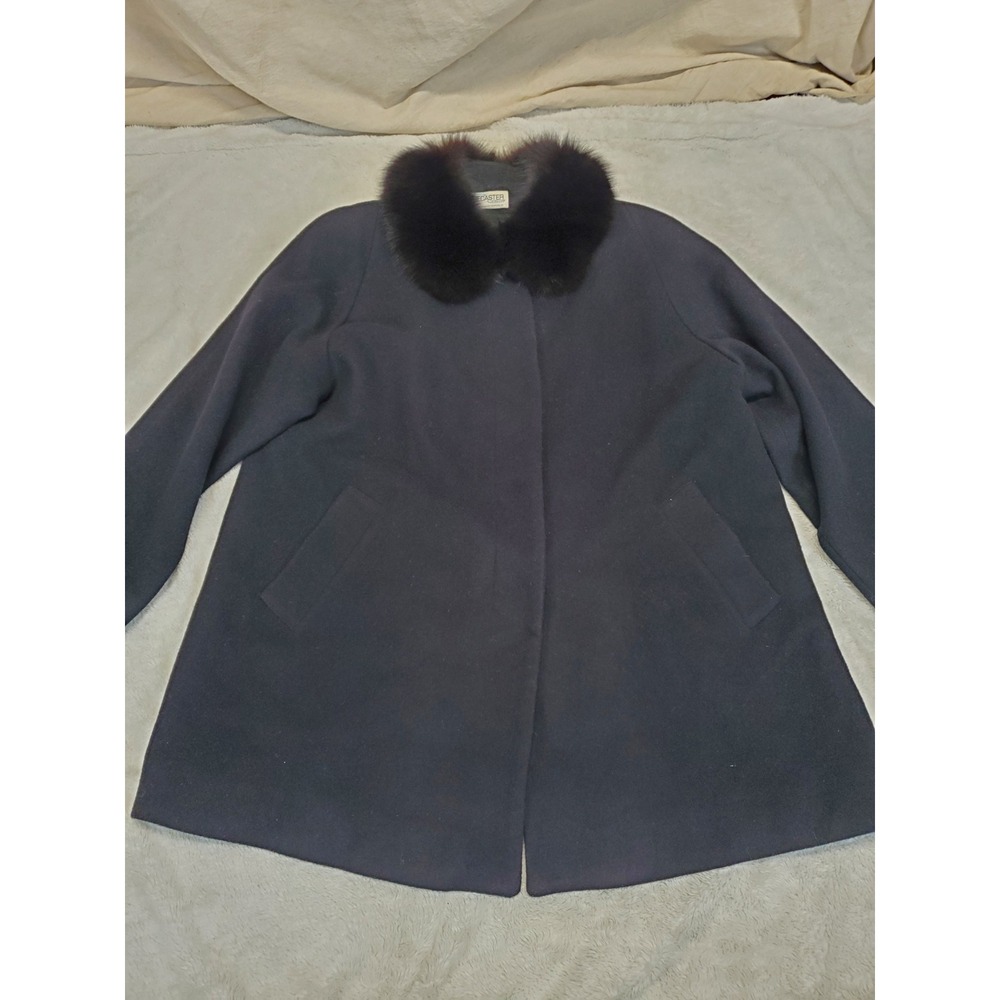 Vintage Forecaster Black Wool Fox Fur Trim Long Coat Women 14 Classic Luxury MOB